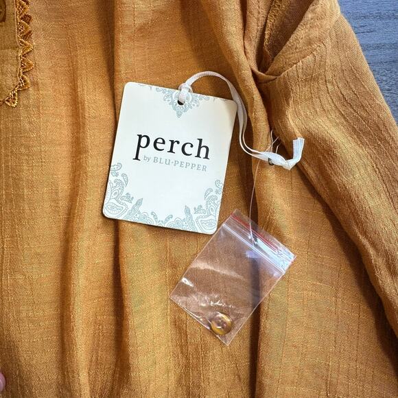 NWT Perch by Blu Pepper Yellow Lace Shirt Short Sleeve Boho 2XL - Picture 5 of 9